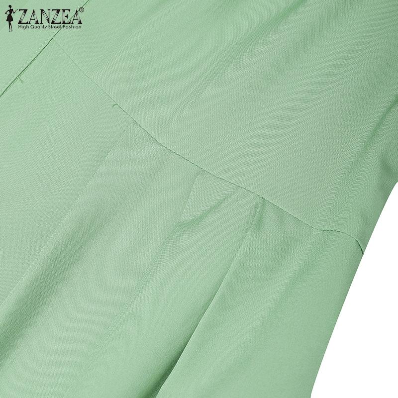 ZANZEA Womens Casual Round Neck Loose Long Sleeve Long Dress