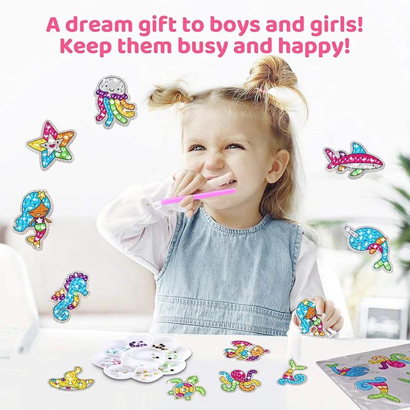 Children's Large Gemstone Diamond Painting Sticker Kit 12 Easy-to-Place Artistic Animated Animal Diamond Painting Stickers Numbe