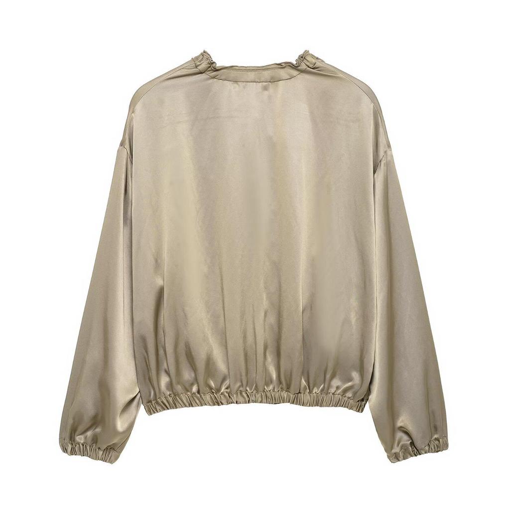 Jachetă lejeră casual de damă cu textură de mătase stratificată, primăvara 2025