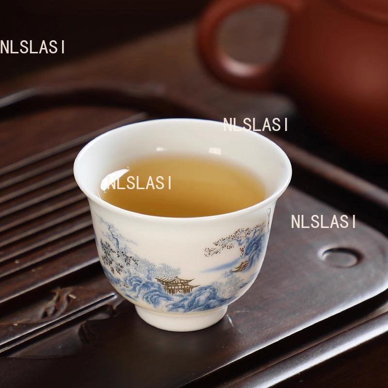 6pcs 65ml White Porcelain Tea Cup Ceramic Tea Cup Household Chinese Style Single Teaset Office Tea Cup Teaset Accessories