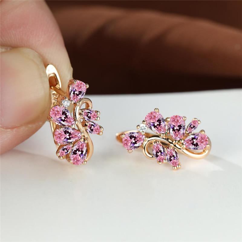 Senovinės aukso spalvos vestuviniai auskarai Vaivorykštės krištolo maži akmenukų auskarai Elegantiški gėlių daugiaspalviai cirkonio auskarai moterims Dovanų