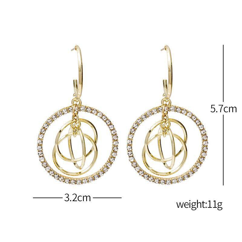 2022 Neue Mode Kreis Hängeohrringe Strass Metallohrringe Temperament Elegant Damen Anhängerohrringe Exquisite Geschenke