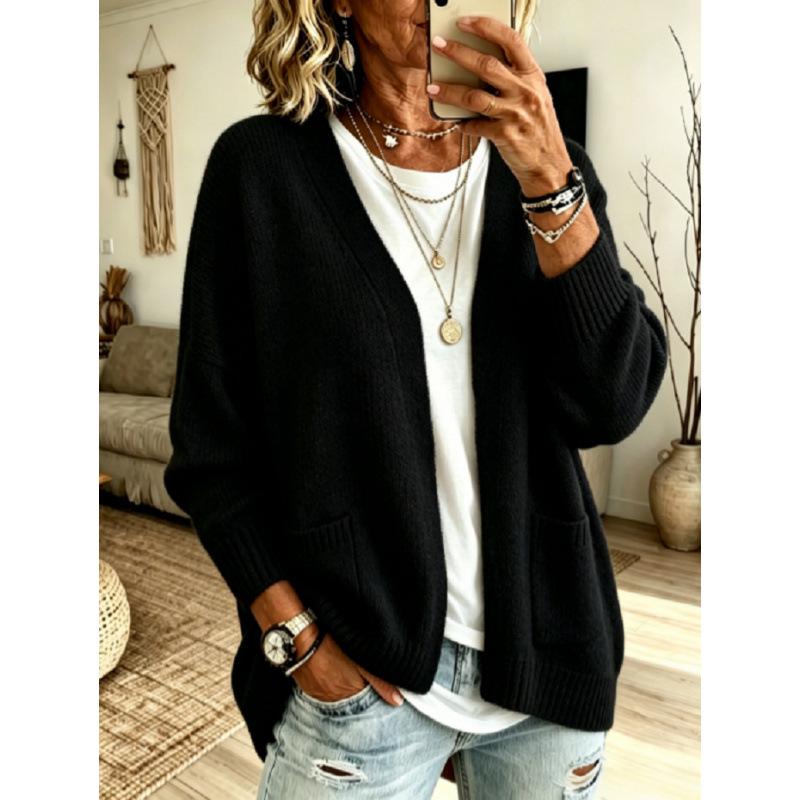 European and American Women's Solid Color Sweater Coat: Loose, Cozy Cardigan for Autumn/Winter