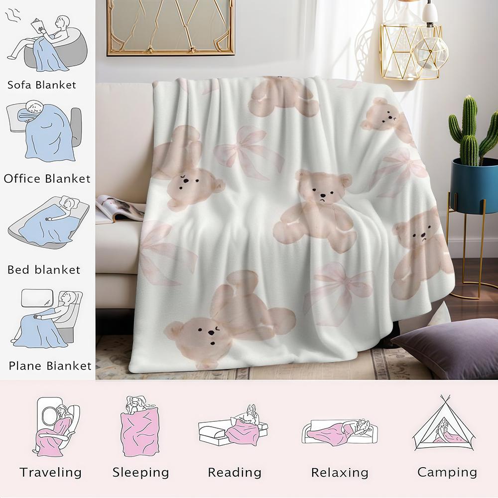 Teddy Bows Flannel Blanket Warm Soft Halloween Christmas Couch Warm Cozy Decorative Decor Gift for All Season
