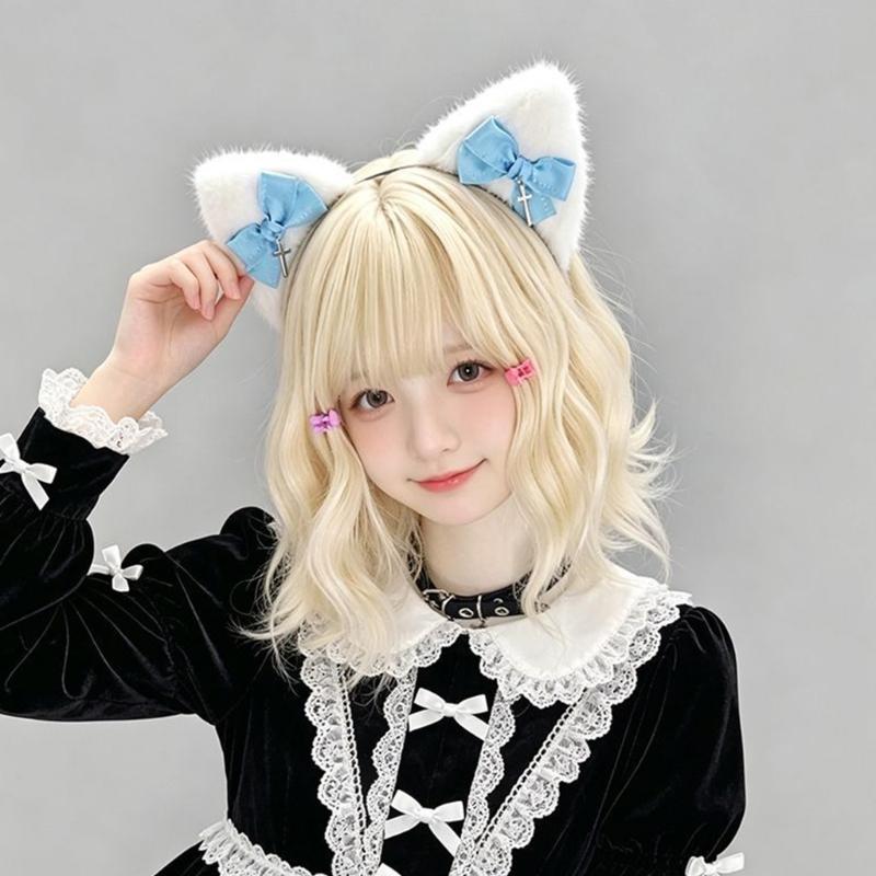 Themed Party Ear Headband with Soft Plush Texture, Ribbon Detail and Hanging Charm for Costume Styling and Photos