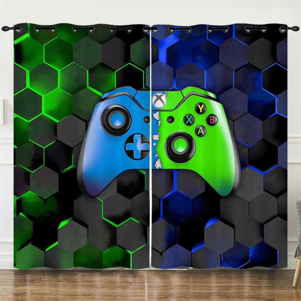 3D Gamer Jongens Raamgordijnen Tieners Kinderen Gaming Gordijnen voor Woonkamer Slaapkamer Keuken Verduisterende Gordijnen Gamepad Cortinas 135W245H(CM)53x96in&Grommet Top