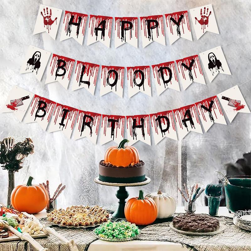 1 Set Happy Birthday Garland with Blood Home Hanging Decorations Party Supplies Halloween Birthday Banner Halloween