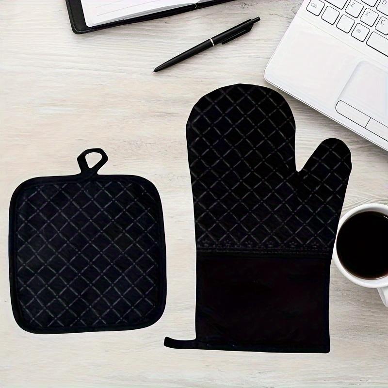 2-piece Set of Pure Cotton Silicone Insulated Gloves, Baking Oven Heat-resistant Gloves+flowerpot Holder Combination