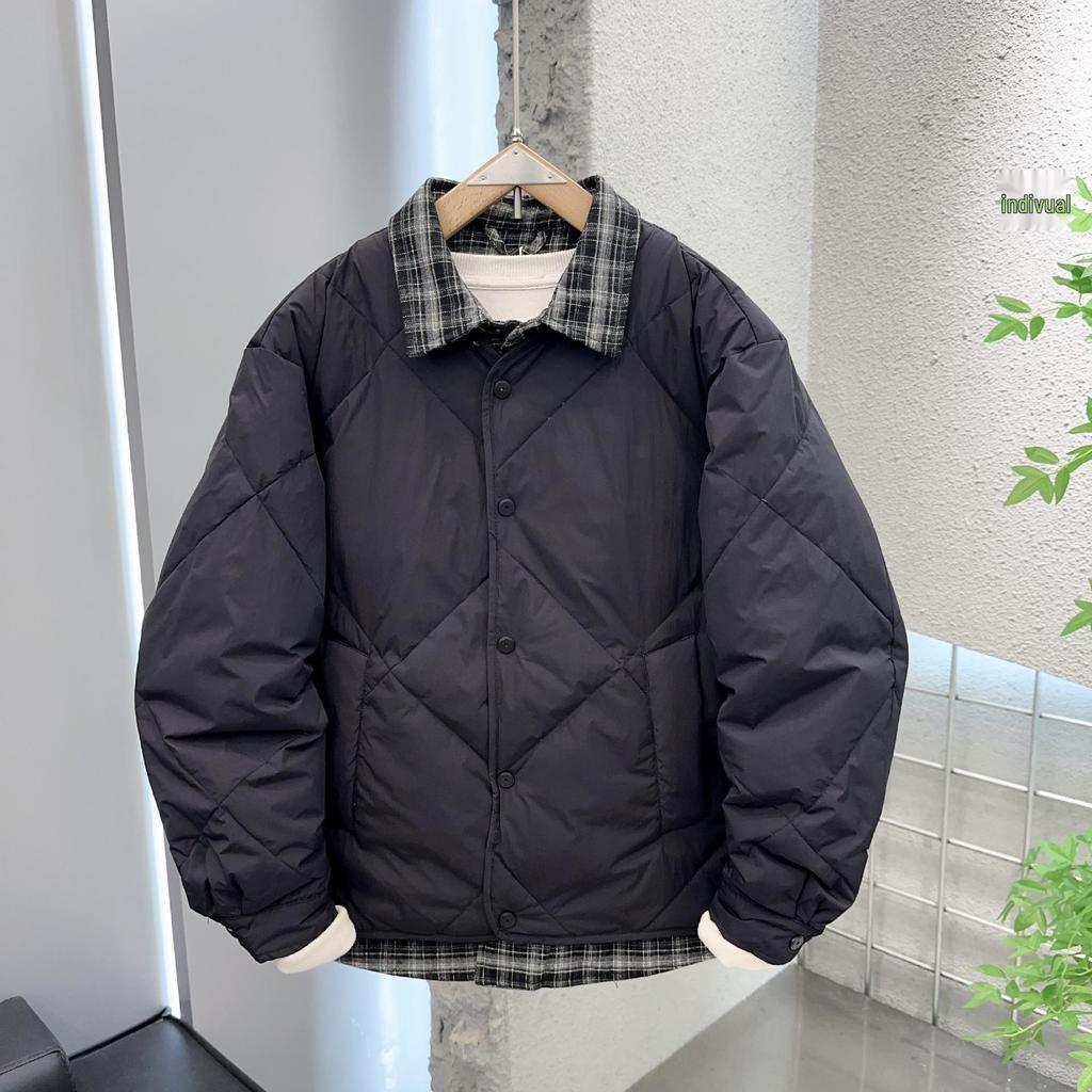 Herren Patchwork Leichte Daunenjacke 2025 - Faux Zweiteiler Revers Design, Warm und Stilvoll.