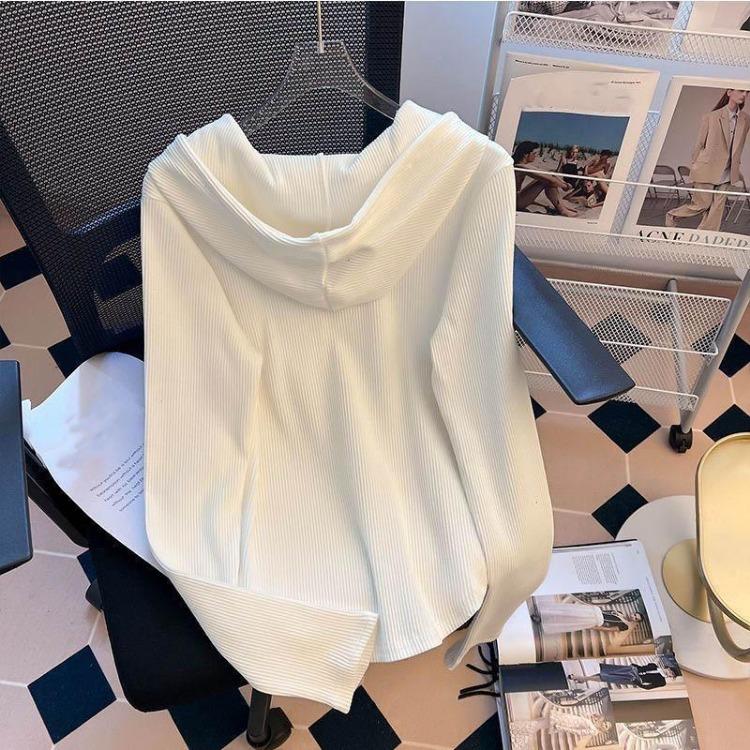Hooded Sweatshirt Women Casual Tops Solid Color Sports Top Comfortable Stretch