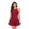 European-American Mesh Splice Backless One-Piece Skirted Bikini