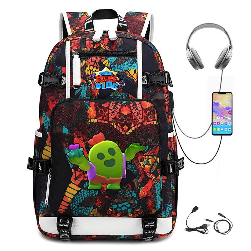 Mochila Periférica Brawl Stars Com Usb Mochila de Estudante para Viagem ao Ar Livre Mochila de Montanhismo de Grande Capacidade