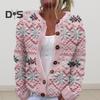 Women Cardigan Jacket 3D Christmas Printing Single-breasted Round Neck Long Sleeves Sweater Coat for Holiday School And Commuting