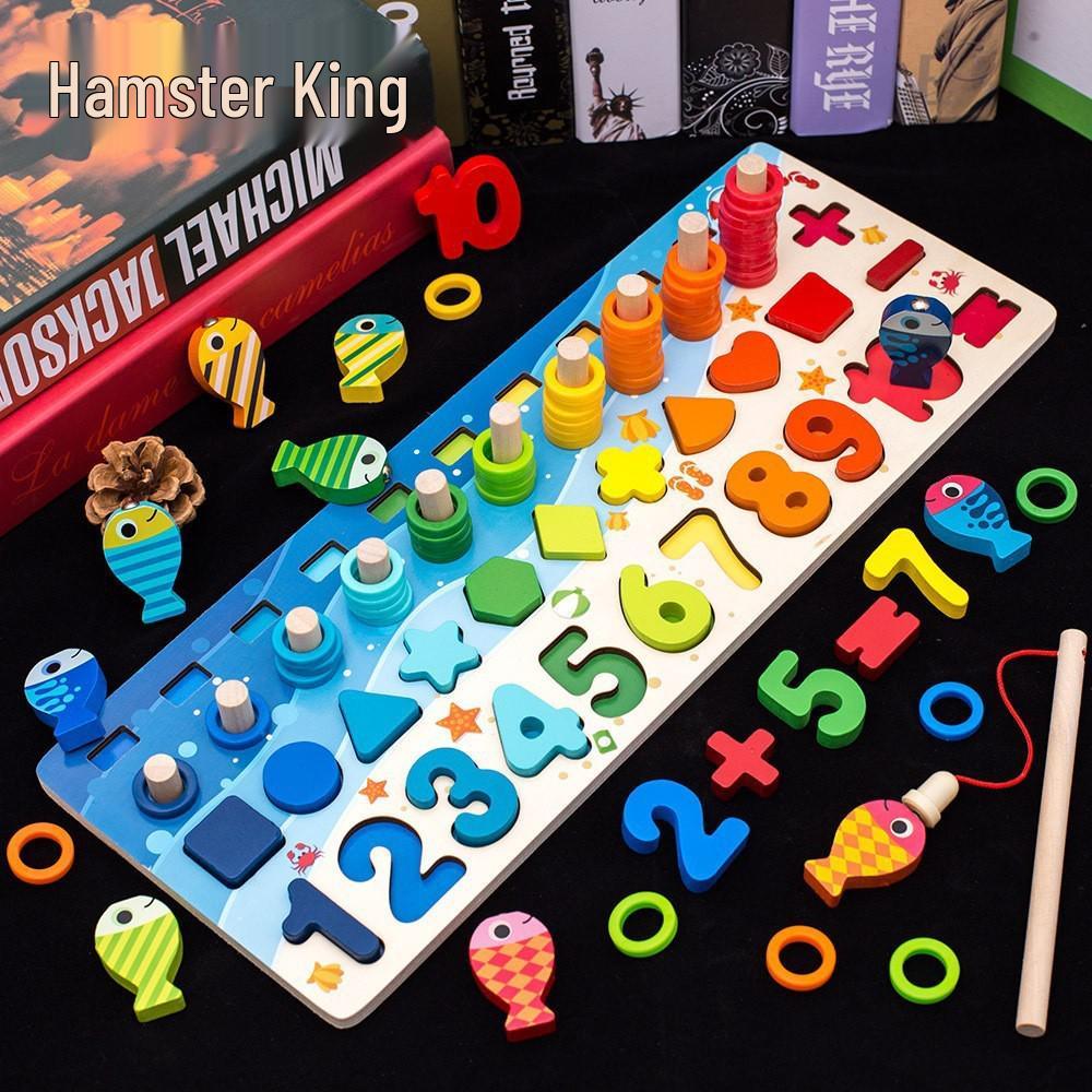 

Children s Educational Logarithmic Board: Number Operation & Shape Matching Puzzle with Fishing Toy