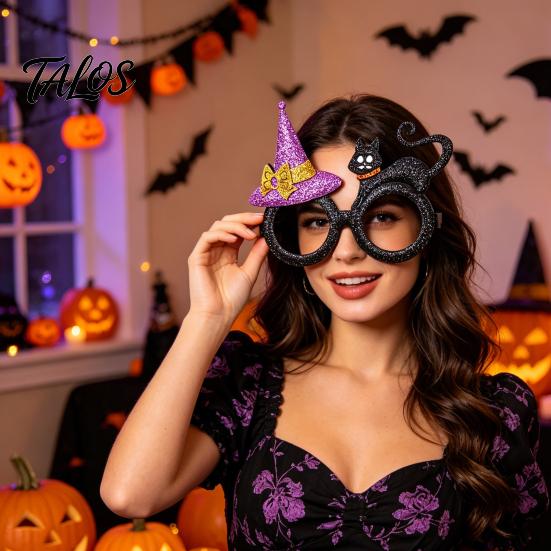 Halloween Party Glasses for Kids Adults, Glitter Glasses Frame Cosplay Party Decoration, Funny Pumpkin Skull Ghost Bat Eyewear Accessory for Party