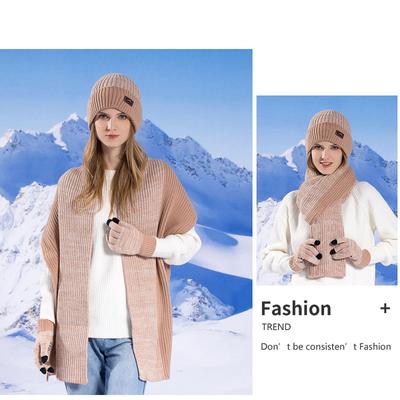 Glove Scarf Three Piece Set Winter Outdoor With Fleece Insulation Ear Protection Knitted Yarn Wool Hat Men Female