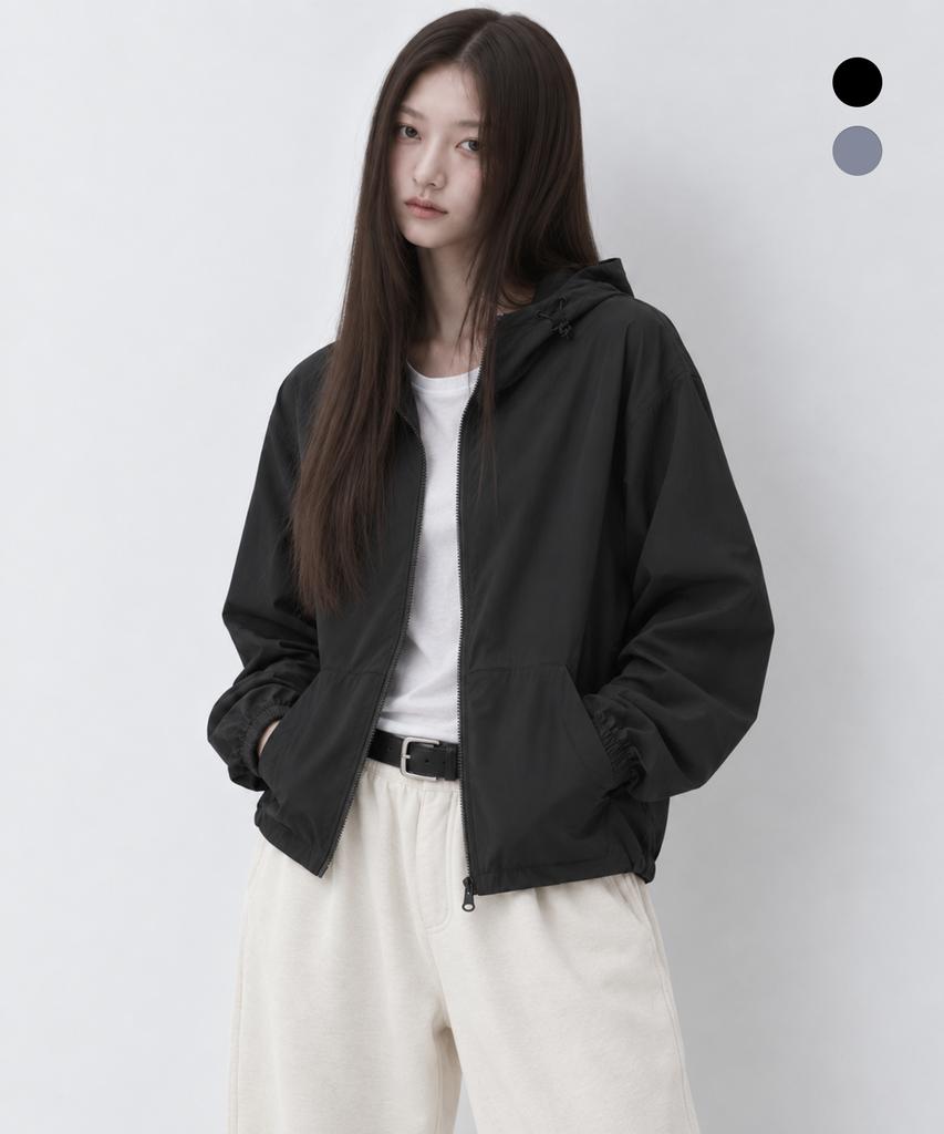 FADERMENT Crop Hooded Windbreaker (Black, Light Blue)