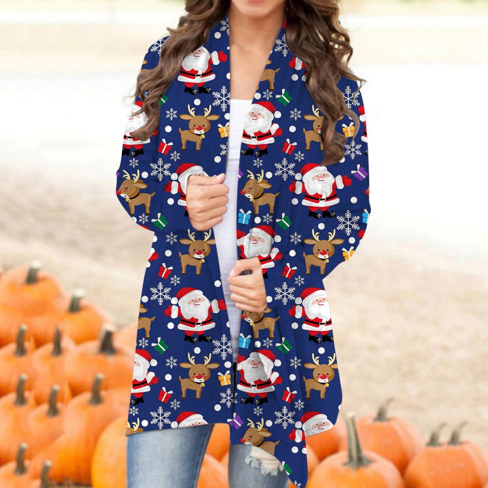 Women s Cardigan Coat,Christmas Cardigan Open Front Long Sleeve Sweater Coat Casual Jacket XL синий