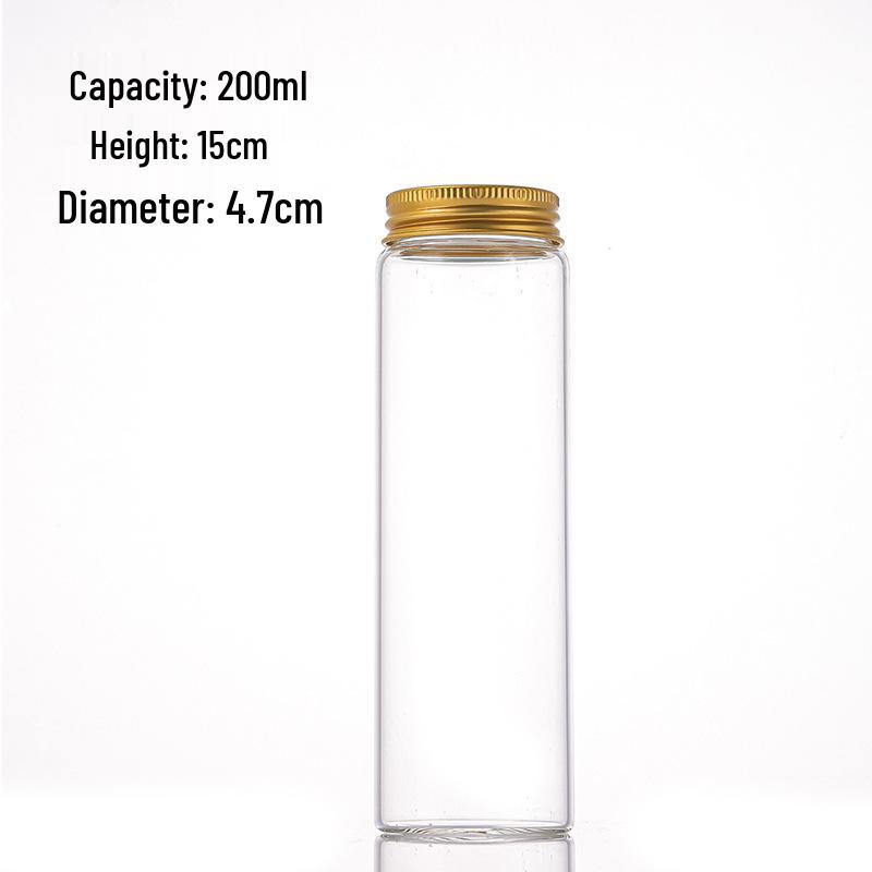 Transparent Moisture-Proof Glass Bottle with Gold Aluminum Screw Cap for Cordyceps & Saffron.