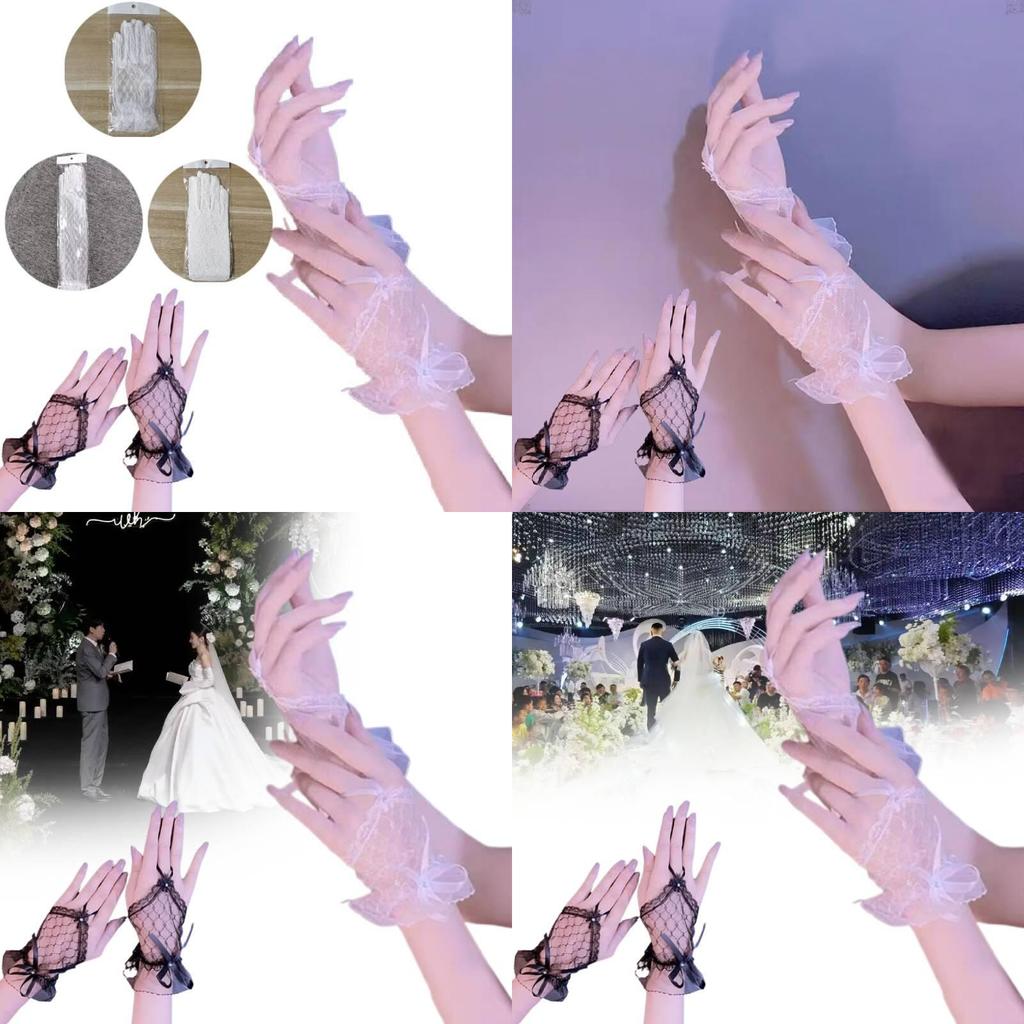 Stylish Short Mesh Gloves For Bride's Wedding Attire And Daily Wear In Soft White