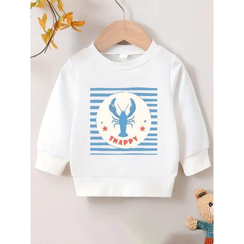 Kids Crewneck Sweatshirt, Cute Blue Lobster Print, Soft Thin Spring Top, Stylish Outdoor Baby Outfit 110 белый