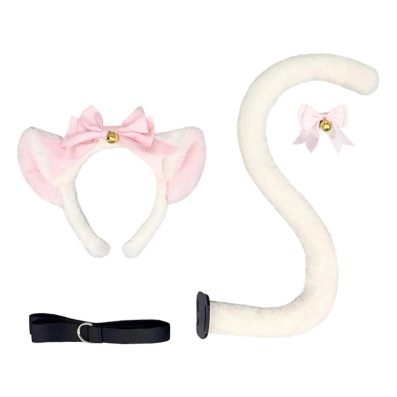 Kitten Cosplay Costume Animal Ear Headband Bowknot Tail for Women Girl Halloween Role Play Animal Outfit Accessories