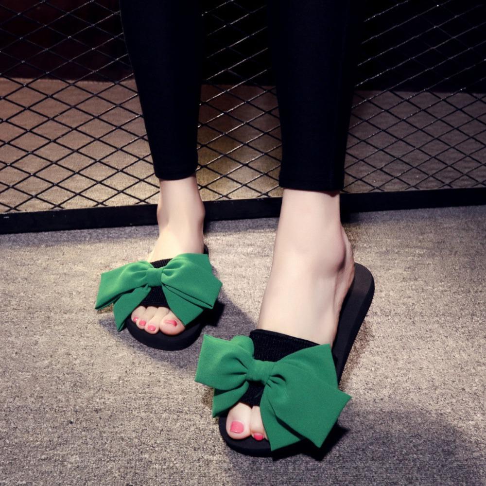 Bowknot Slippers Women Fashion Summer High Heels Thick Sole Anti Slip Slope Heel Outdoor Beach Cool Slippers Sandals Women