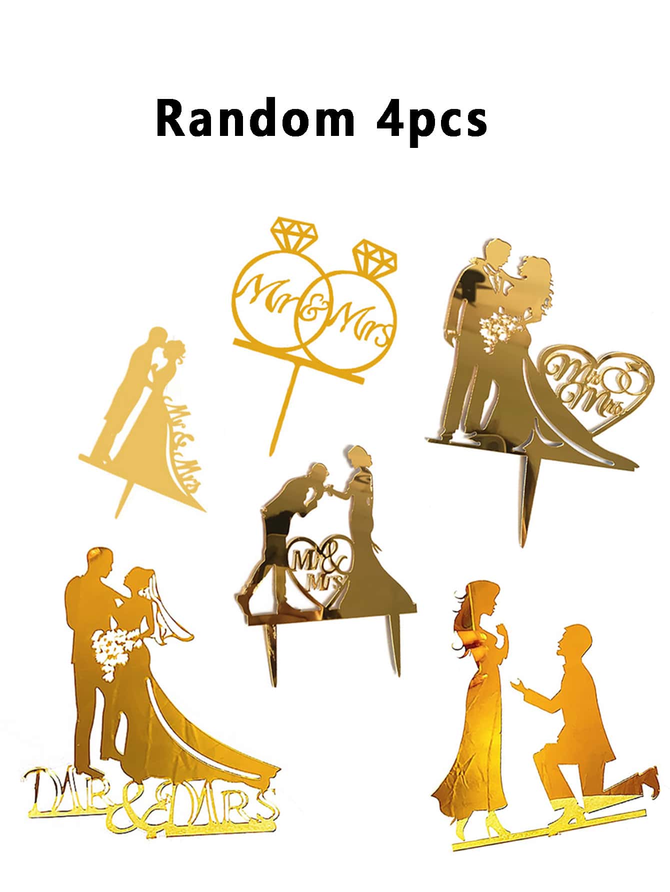 

Золота акрилова насадка для торта. Ювілейна накладка на весільний торт. Прикраса для вечірки. Силует. Вставка. Принцеса. Приналежності для десертів. 4PCS золотий