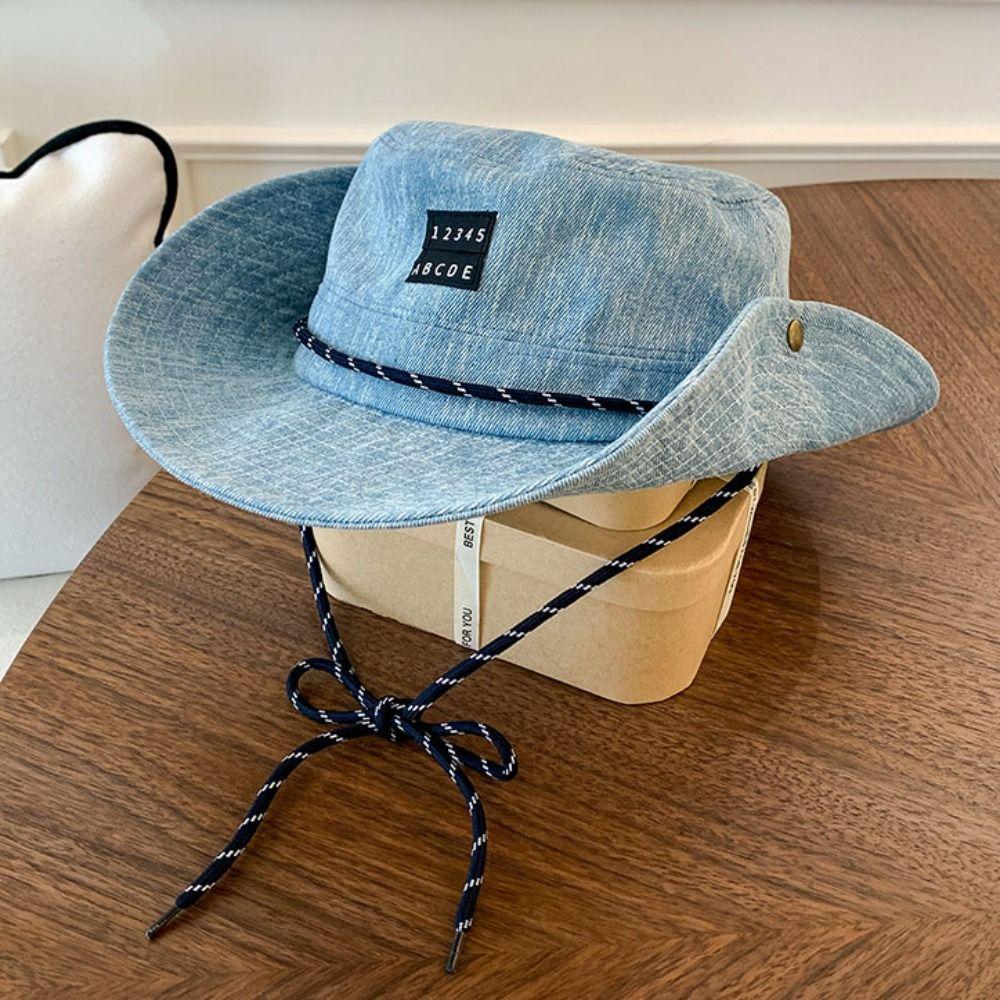 Sunscreen Denim Bucket Hat Lightweight Fisherman Hat Sun Cap Western Cowboy Hat  Camping