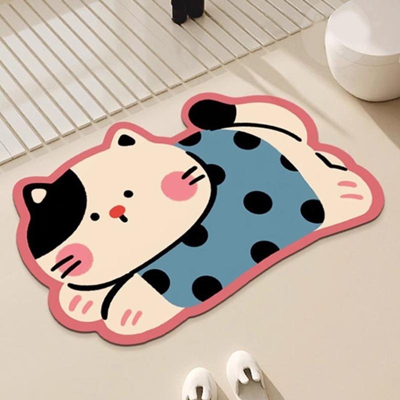 Doormat Decorative Kitten Shape Bath Mat Quick Dry Technology Anti Slip Base For Bathroom Floor Protection
