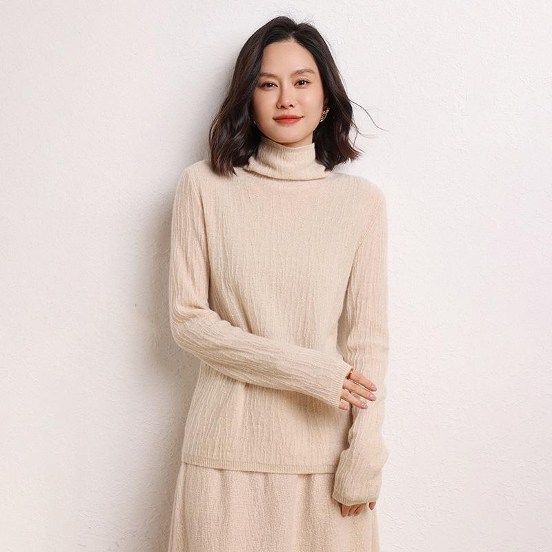 Women's High Neck Cashmere Sweater - 100% Pure, Long Sleeve, Korean Style, Autumn/Winter Knit Base Layer