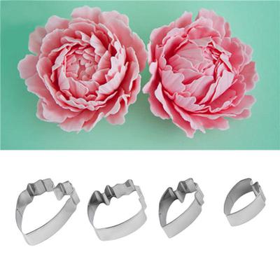 4Pcs Peony Flower Cake Fondant Plunger Cutter Decorating Mold Sugarcraft Baking