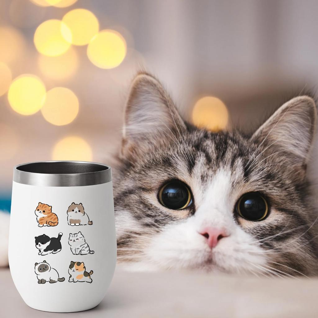 Livole Cat Idealny dla kobiet i kubek termiczny ze stali nierdzewnej 350 ml z pokrywką i izolujący na ciepło lub zimno Uroczy prezent Prezent, Mężczyźni, Słomka, Napoje, (Biały)