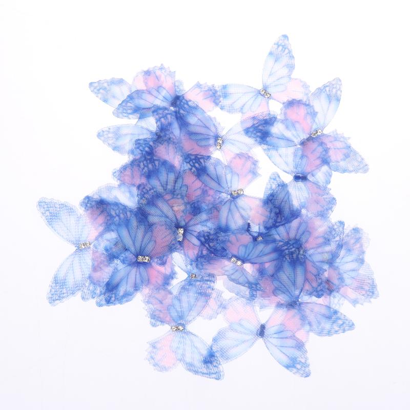 50Pcs 3D Organza Fabric Butterfly Appliques Gradient Color Double-Layer Simulation Mesh Butterfly Patch Translucent