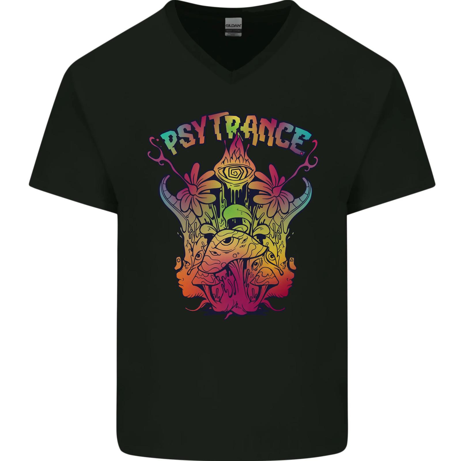 Psytrance Psychedelic Trance Music Psy Mens VNeck Cotton T-shirt XXXL