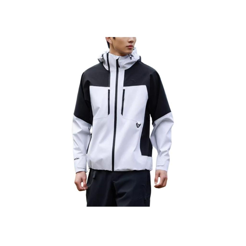 Anta Outdoor Series Storm Armor Color Block Zipper Hooded Comfortable Versatile Casual Waterproof Jacket Men Jacket Snow-White 152516607-1