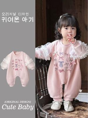 Autumn Princess Romper: Cute Korean-Style Jumpsuit for Baby Girls (0-2 Years)