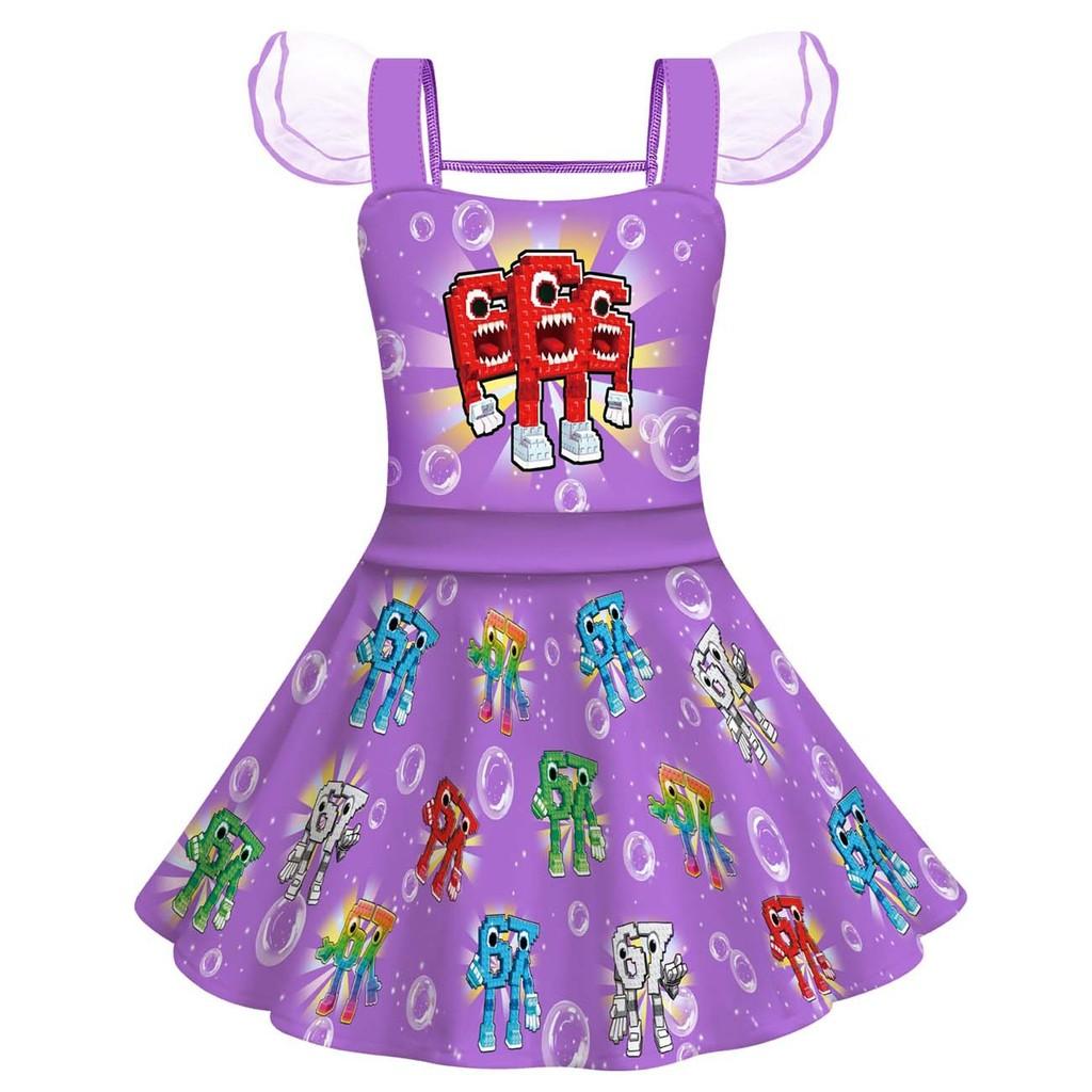 82953 Девочки Шесть Семь 67 Принт Мозговая Гниль Сетчатое Платье Принцессы 100cm фиолетовый