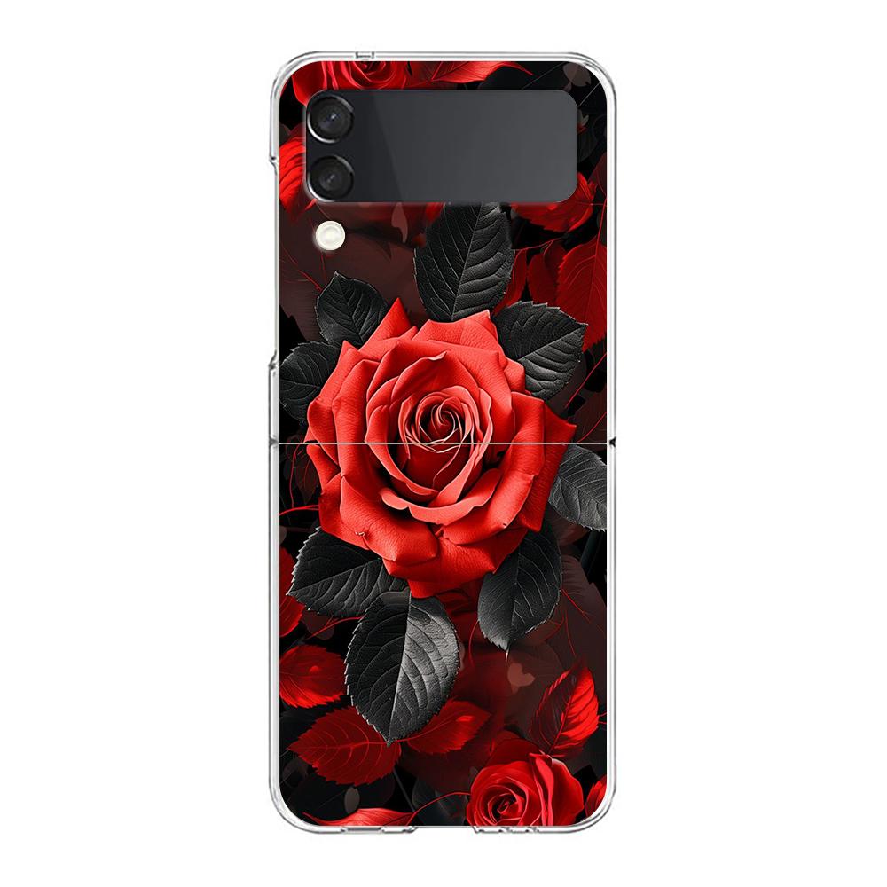 Beautiful Red Rose Flowers Phone Case For Samsung Galaxy Z Flip 3 4 5 Hard Folding Clear PC Bumper For Samsung Z Flip3 Cover