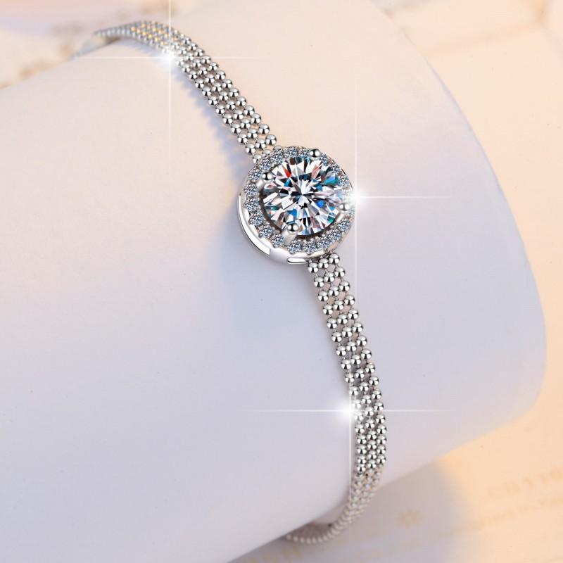 2 Carat Moissanite PT950 Platinum Women's Sliding Bracelet Adjustable Design Sparkling Daily Gift Jewelry