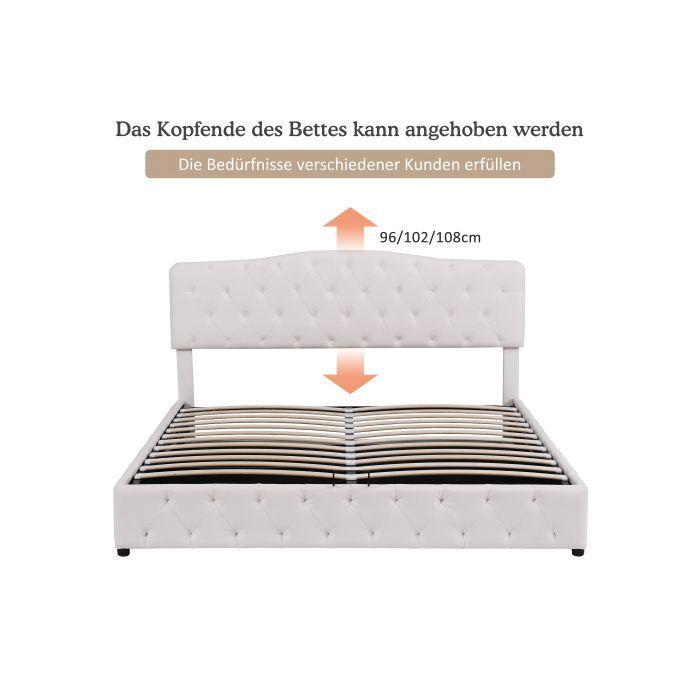 Lit rembourré - MUVOE - 180x200 cm - Tête de lit réglable - Sommier à lattes - Blanc