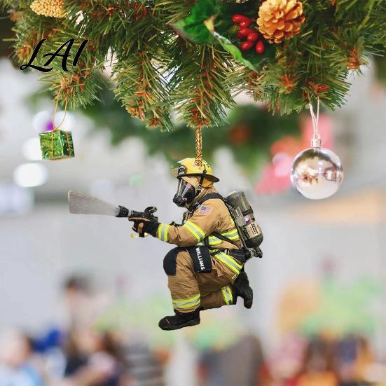 Rear View Mirror Accessories Christmas Tree Firefighter Ornament with Lanyard Widely Used