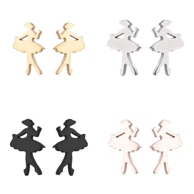 Dancing Girl Stainless Steel Earrings: Korean Style, Cute Mini Ear Studs