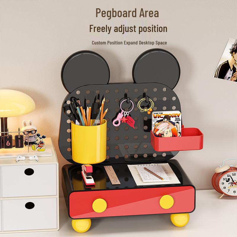 Multifunctional Cartoon Desk Organizer: Cosmetics & Stationery Storage Box with Pegboard & Drawers