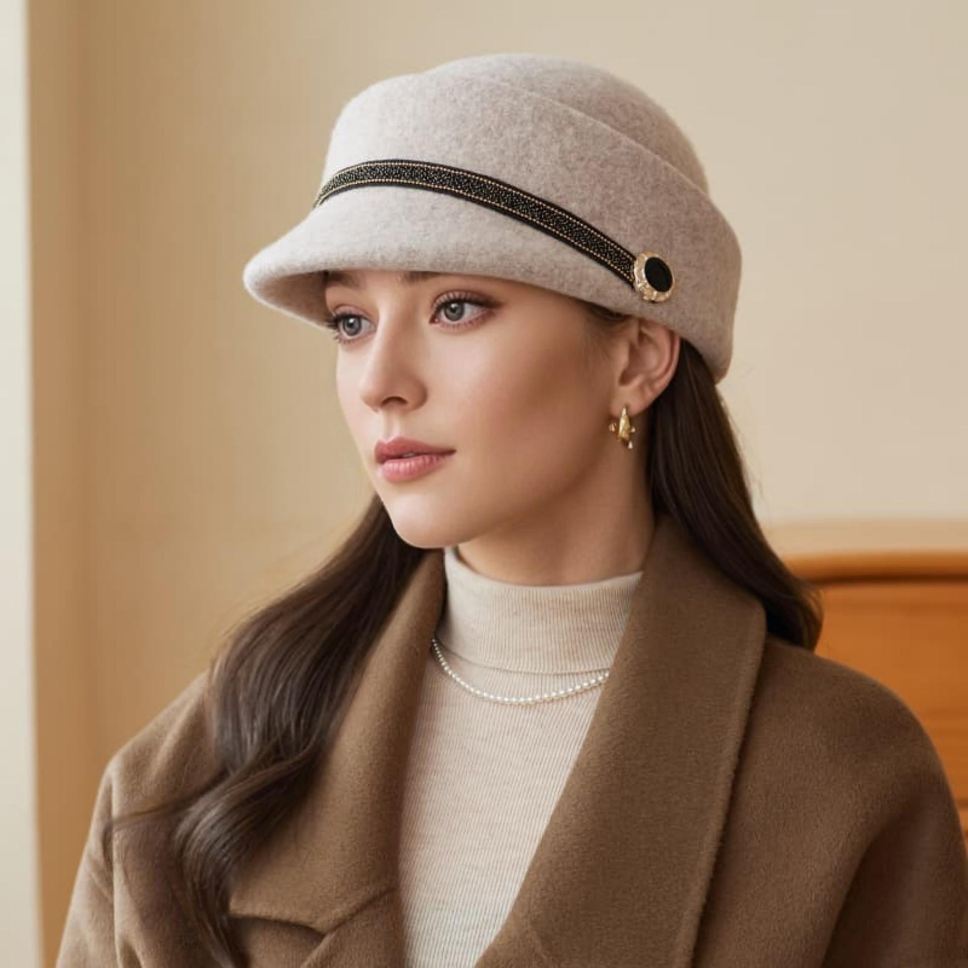 

Осень и Зима Новая Шерстяная Шляпа для Верховой Езды Женская Британская Ретро Мода Берет с Утиным Язычком one size