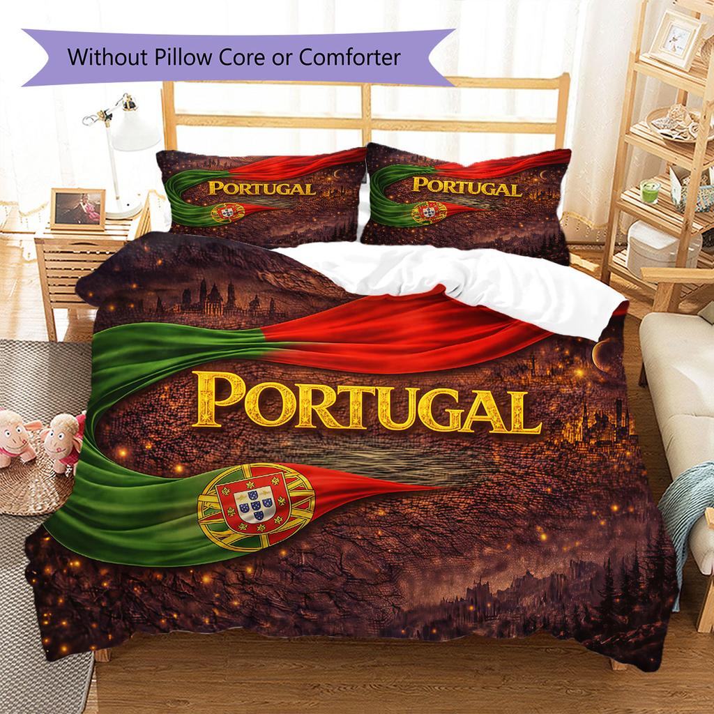 Portugal National Football Team Pattern Bedding,Quilt Set Quilt Cover Pillowcase Home Birthday Gift(1 * duvet cover + 2 * pillowcase, without core)
