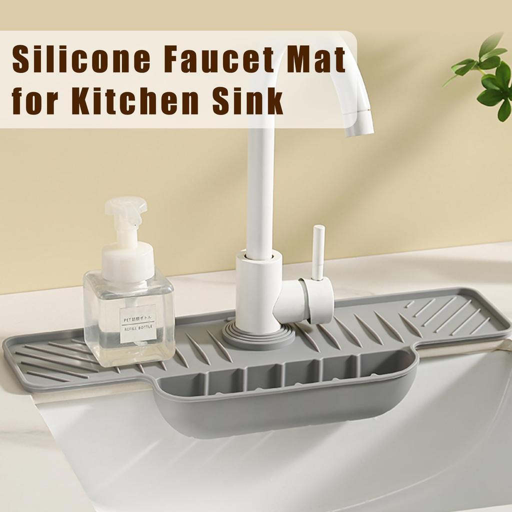 Silicone Faucet Splash Guard Mat Faucet Sink Drying Mat Dish Sponge Holder for Home Kitchen