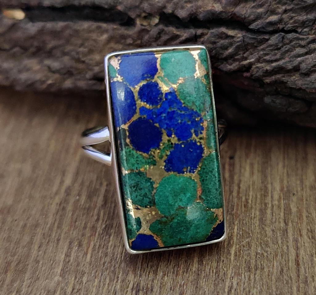 Azurite Malachite Ring, 925 Solid Sterling Silver Gemstone Ring, Gift for Her, Malachite Ring, Handmade Jewelry, Boho Ring