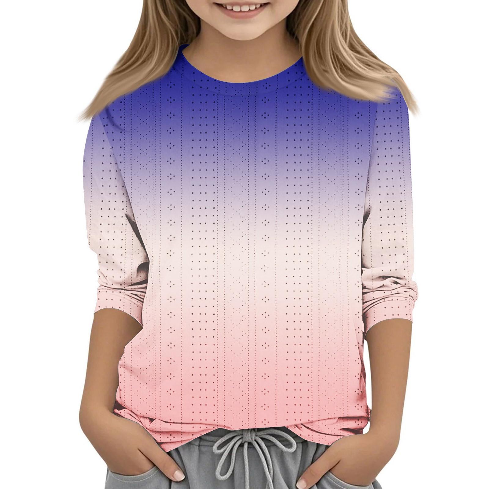 

Топы с принтом для девочек 5-16 лет с круглым вырезом и рукавами 3/4 Футболки Модные топы Наряды Футболки 150 розовый