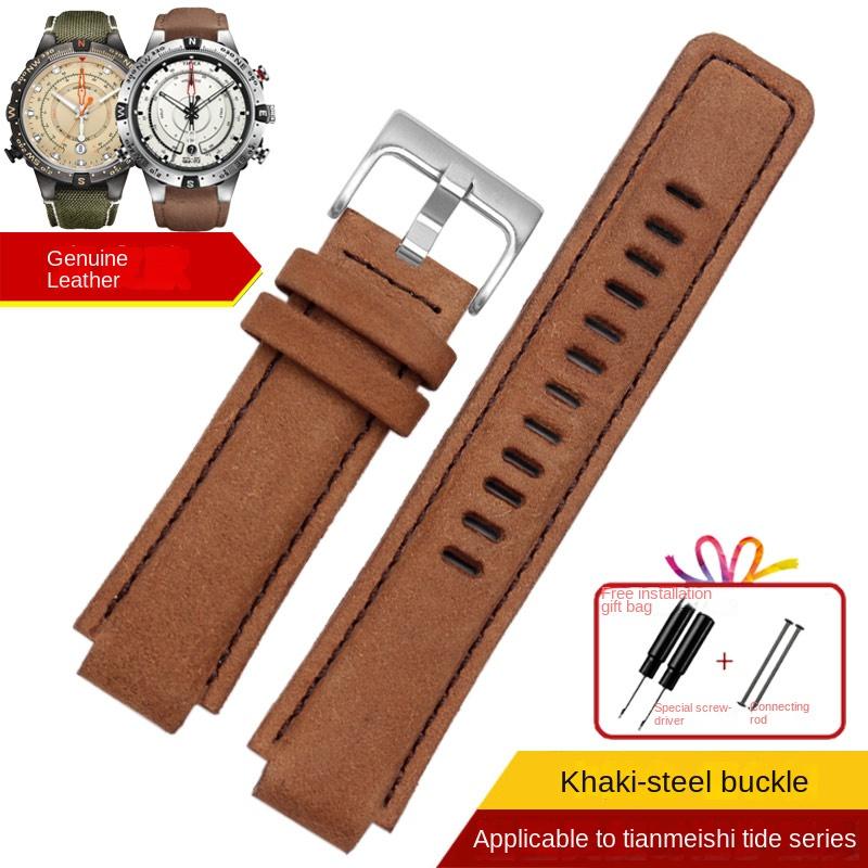 Sports canvas Watchband cowhide bottom For TIMEX T2N720 T2N721 TW2R55500 24*16mm Army green brown Men's Watch Strap Bracelet